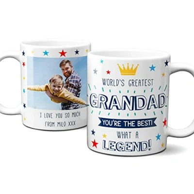 Image of Thoughtful Gifts Worlds Greatest Grandad Personalised Photo Mug, mug for Grandad, gift Fathers Day, Birthday Add own Message