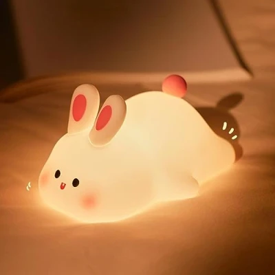 Image of Bunny Baby Night Light, Nursery Light Kids, Cute Lamp Gifts for Children, Newborn, Toddlers, Teen Girls, USB Rechargeable Portable Lamp, Animal Silicone Kawaii Bedroom Decor