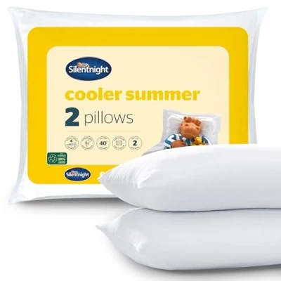 Image of Silentnight Cooler Summer Pillows Pack of 2 Soft Medium Support with Lightweight Fibres Ideal for Hypoallergenic and Machine Washable, White