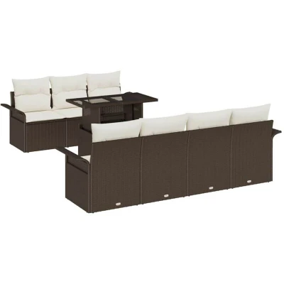 Image of vidaXL 8 Piece Garden Sofa Set with Cushions Brown Poly Rattan
