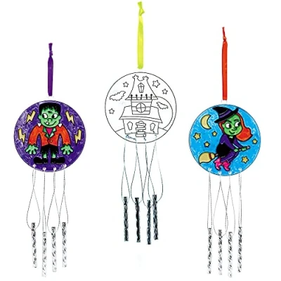 Image of Baker Ross FX220 Halloween Suncatcher Windchimes Pack of 3, Garden Decorations, Kids Painting Craft Decorations