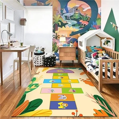 Image of keepmore Kids Rug Hopscotch Rugs Play Mat Non Slip Playmat Crawling Floor Carpet Washable Area for Bedroom Living Room Nursery