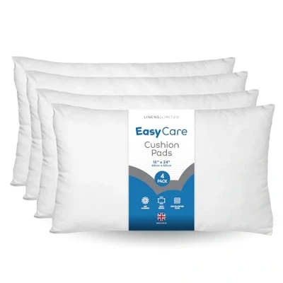 Image of Linens Limited Cushion Insert 40cm x 60cm, Soft and Plump, Non Allergenic Sofa Pad, Easy to Clean, Large Inner, Perfectly Fits Covers (White) (4 Pack)