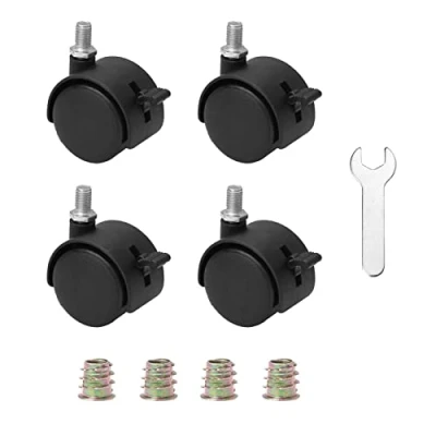 Image of 4 PCS Nylon Caster Wheels with Brake, Black Swivel Castor M7.5 Threaded Stem Nut and Spanner, Plastic,
