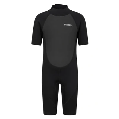 Image of Mountain Warehouse Junior Kids Shorty Wetsuit 2.5mm Thickness, Neoprene Wetsuit, Flat Seams Childrens Adjustable Neck Swimming Suit For Spring, Summer Black 3 4 Years