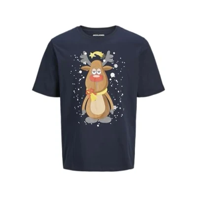 Image of JACK &amp; JONES Men&#039;s Jjxmas Jolly Tee SS Crew Neck T Shirt, Sky Captain, M
