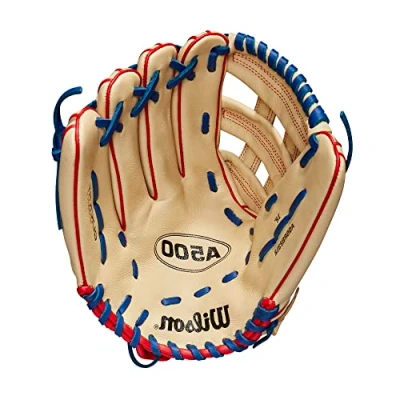 Image of WILSON A500 12 Utility Youth Baseball Glove Left Hand Throw, Blonde/Red/Royal