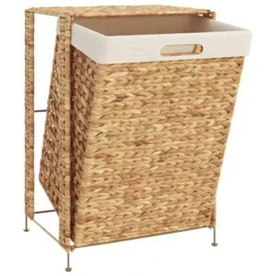 Image of vidaXL Water Hyacinth Laundry Basket Sturdy Metal Frame with a Rustic Look, Easy to Use Design Lid &amp; Handle Brown