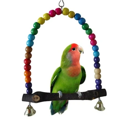 Image of Gemini_mall® Bird Swing, Wooden Budgie Toy Pet Cage Hammock Swing Hanging for Parakeets Cockatiels, Conures, Macaws, Parrots, Love Birds, Finches