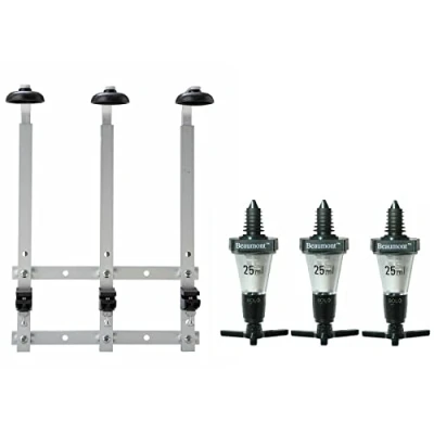 Image of Drink Dispenser Wall Mounted Optic Brackets for 70cl/1 Litre Spirit Bottles Bottle Rack Stand (3 Bracket &amp; 3 x25ml Solo Measure)
