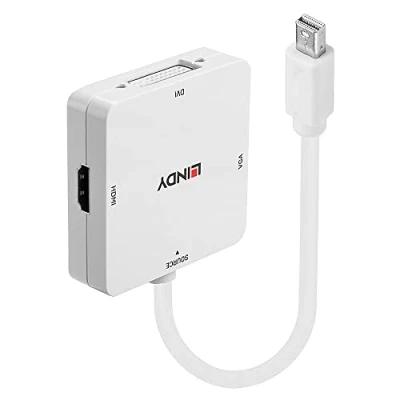 Image of LINDY Mini DisplayPort 1.2 to HDMI DVI and VGA Converter Adapter White