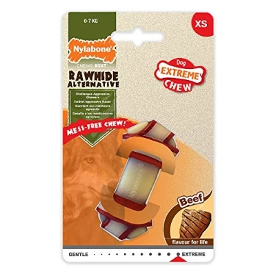 Image of Nylabone Extreme Tough Dog Chew Toy Rawhide Knot Alternative, Mess Free, Beef Flavour, Extra Small, for Dogs Upto 7 kg