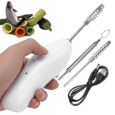 Image of RIJPEX Cordless Vegetable Corer Electric Zucchini with 2 Cutter Heads, Rechargeable Scraping Scale Machine Seafood Descaler, Stainless Steel Fruit Digging