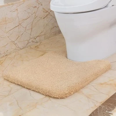 Image of VANZAVANZU Non Slip Toilet Mat Thickened Pedestal for Absorbent Ultra Soft Bathroom Rug Fluffy Microfiber Bath Mat, Quick drying, Machine Washable 50 x 60cm U Shape (Beige)