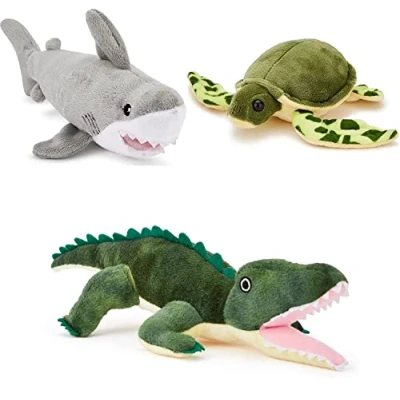 Image of Zappi Co x3 Triple Pack of Childrens Playful Soft Cuddly Plush Toy realistic life like (12 15CM/5 6 Inches) (Crocodile + Turtle Shark)
