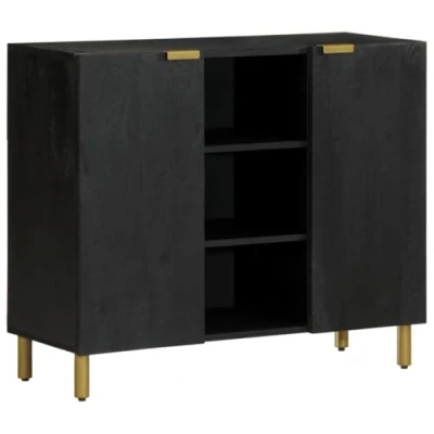 Image of vidaXL Sideboard Storage Cabinet Engineered Wood/Metal Black 90x33x75 cm for Home, Office, Living Room, Kitchen, Hallway