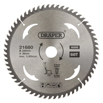 Image of Draper TCT Circular Saw Blade for Wood, 250 x 30mm, 60T