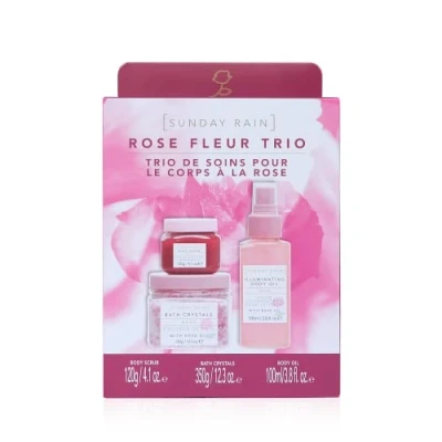 Image of Sunday Rain Rose Fleur Trio, Cruelty Free &amp; Vegan Pamper Gift Set with Body Scrub, Shimmer Oil and Bath Salts, 3 Piece