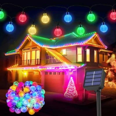 Image of Solar Garden Lights Outdoor, 43.3Ft 60LED String Lights, Fairy Waterproof 8 Mode Crystal Ball Decorative Easter, Garden, Yard, Parties(Memory Function+Multicolor)