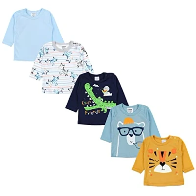 Image of TupTam Baby Boys Long Sleeve Shirt Pack of 5, Multicoloured 7, 68