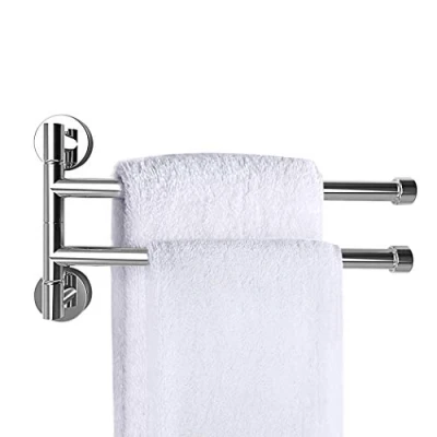 Image of PHOEWON Swivel Towel Rail Chrome Stainless Steel Bath Rack Wall Mounted Holder with 2 Bars, Swing for Kitchen, Bathroom, Toilet