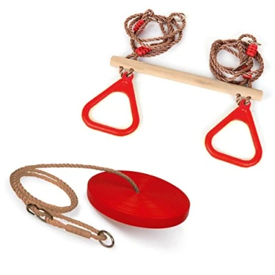 Image of Set Rope Wooden Trapeze Swing &amp; Plate Seat Garden Toy