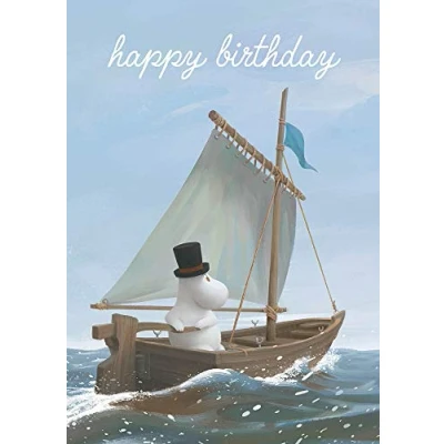 Image of Moomin Valley in Sailing Boat Blank Birthday Card MOOM86