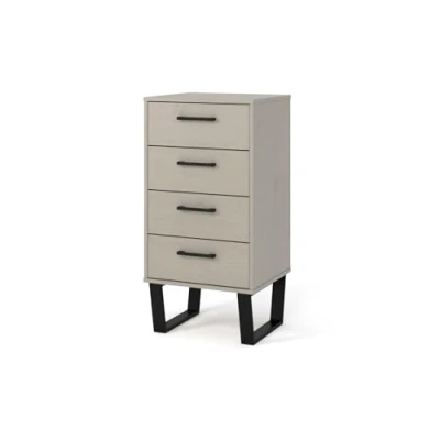 Image of Home Source Industrial Style Tallboy Chest, Pine Bedroom Organiser, 4 Drawer Narrow, Grey, Wood