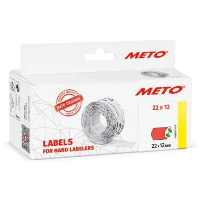 Image of Meto Labels for Hand Labelers (22x12 mm, Single line, 6,000 Labels, Fluorescent red, Removable, Meto, Contact, Sato, Avery, Tovel, etc.)