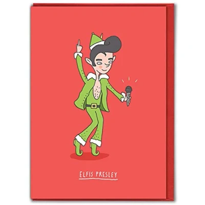 Image of Brainbox Candy Funny Xmas Cards Christmas For Friends &#039;Elvis Presley&#039; Mum and Dad Him Her Boyfriend Girlfriend Partner