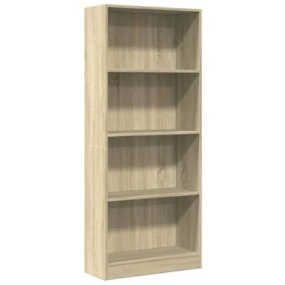 Image of vidaXL Sonoma Oak Bookcase Bookshelf Engineered Wood Storage Cabinet 60 x 24 143 cm Open Compartments Versatile for Living Room, Bedroom, Hallway, Office