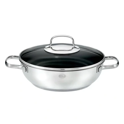 Image of RÖSLE Elegance ProCera Serving Pan, Non Stick, Stylish and Efficient Diameter 24 cm, Heat Resistant up to 260 C, Ceramic Sealing, Silver, 18/10 Stainless Steel