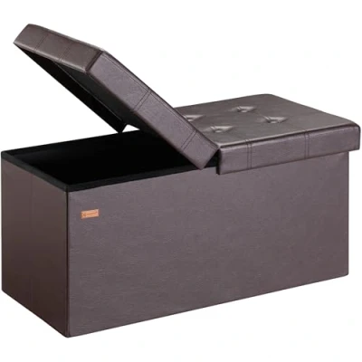 Image of CASARIA® Large Faux Leather Foldable Ottoman Chest Bench with Folding Padded Lid 80x40x40cm 100 Litres Decorative Shoe Storage Box Lounge Bedroom Hallway Furniture Brown