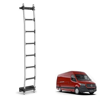 Image of Rhino Rear Door Ladder for Mercedes Sprinter Van Fits 2018+ [H2 Roof] 8 Anti Slip Steps 120kg Support