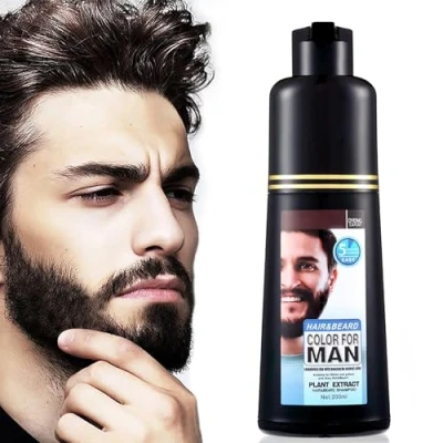 Image of Men Mustache &amp; Beard Dye for Gray Hair to Black, Black in 5 Minutes Easy Application, Natural Color Shampoo Facial Coverage 200ml.