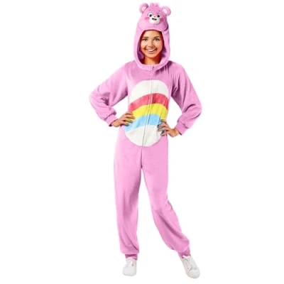 Image of Rubie&#039;s 702763M000 Care Cheer Bear Comfy wear Hooded Costume Jumpsuit Adult Sized, Men, Women, Cartoon, As Shown, 14 16