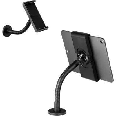 Image of Durable Tough Gooseneck Tablet Holder, Can be Table or Wall Mounted, for Tablets 7, 13 inch, 360 Degree Rotatable and Easy to Install, Optimal POS Systems, Black
