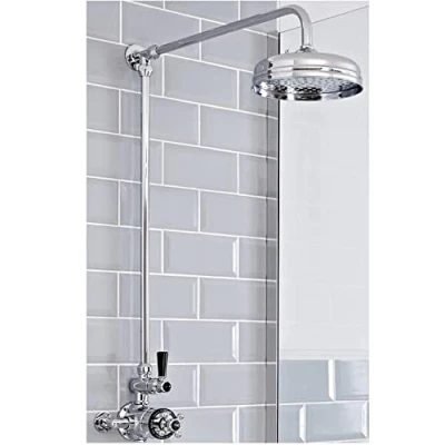 Image of Milano Elizabeth Traditional Grand Rigid Riser with Twin Exposed Thermostatic Mixer Shower Valve and Round Rainfall Head Chrome Black