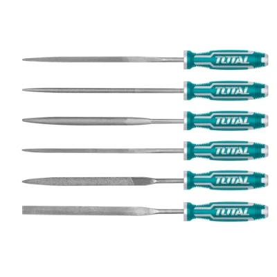 Image of TOTAL Set of 6 Files 140 mm Flat, Round, Half Square, Triangular and Knife File Ideal for Woodworking Filing Wood, Plastic or Metal Turquoise Steel