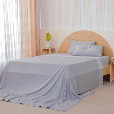 Image of Sheet Story bamboo Super King Flat sheets 400 Thread Count, Soft and Cooling Bed Size Hypoallergenic Silky Grey only
