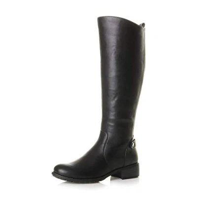 Image of AJVANI Low Medium Heel Stretchy Elastic Gusset Chelsea Calf Riding Boots Size 3 36 Black Matte