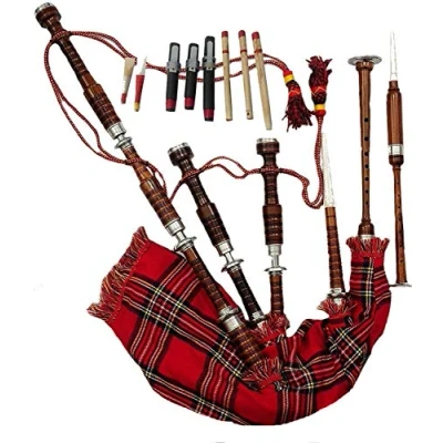 Image of Scottish Great Highland Bagpipe Rosewood Natural Silver Mounts with Soft Carrying Case &amp; Tutor Book