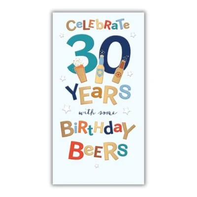 Image of Mens 30th Milestone Birthday Card Age 30 Beers Foil Embossed Finish Eco Friendly by Words and Wishes