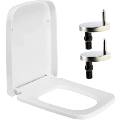 Image of Rectangular Square Toilet Seat Soft Close Quick Release Standard Size Loo Premium UF Material Easy Cleaning, Installation with Adjustable Hinges Heavy Duty WC