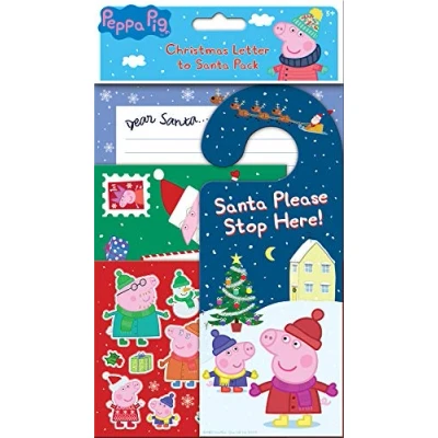 Image of Paper Projects 01.70.40.002 Peppa Pig Letter to Santa Pack Also Includes Door Hanger, Stickers, and Envelope Perfect for Christmas, Multicoloured, 26cm x 15cm