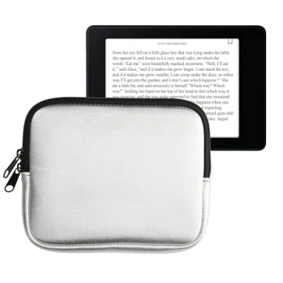 Image of kwmobile Neoprene e Reader Pouch Size 6,8 7&quot; eReader Universal eBook Sleeve Case with Zipper Silver