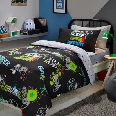Image of Bedlam Black Gaming Duvet Cover Single Bedding Size (200 x 140cm) Glow in the Dark Reversible (2 Designs) Gamer Bedroom Accessories