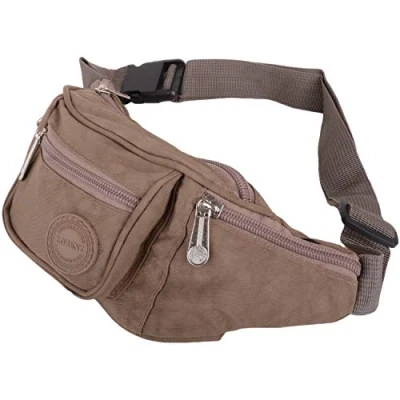 Image of Ladies/Womens Crinkled Nylon Bum Bag/Waist Bag/Money Holder (Taupe)
