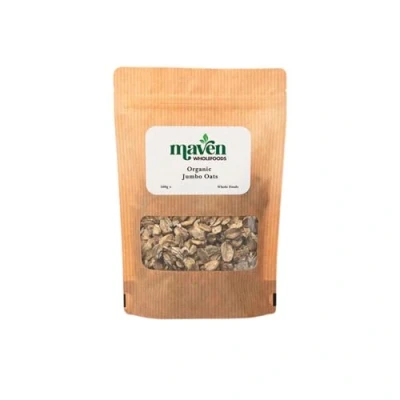 Image of Maven wholefoods Organic Jumbo Oats 500g Raw GMO Free High Fibre &amp; Protein Certified Suitable for Vegetarian Vegan Packed Fresh in Resealable Bags (500g)