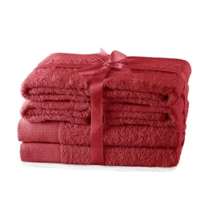 Image of AmeliaHome Set 6pcs 4 Towels 50x100 cm and 2 Bath 70x140 100% Cotton Absorbent Dark Red Amari